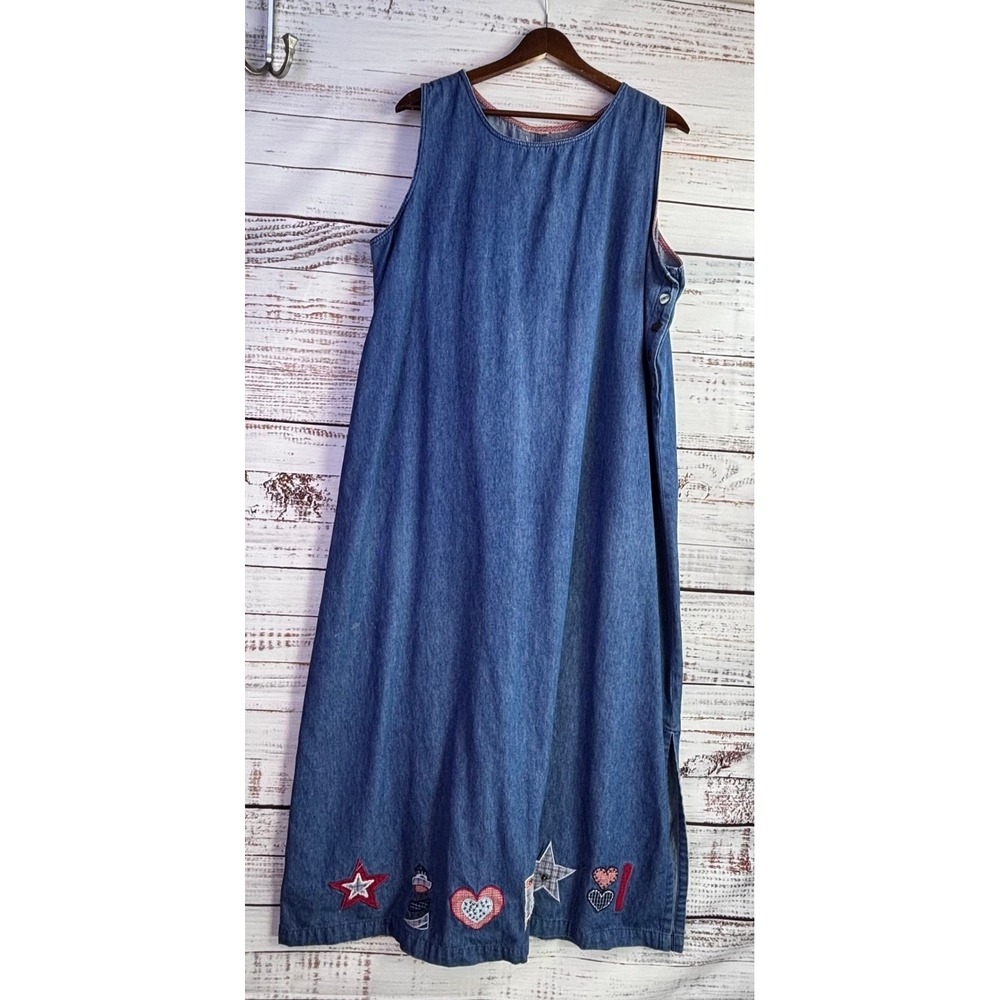Cottagecore Vintage Denim Jumper Dress Blue Cotton Patchwork Size XL - Picture 11 of 16